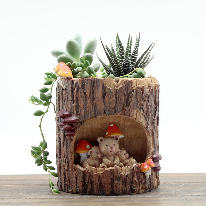 Creative Resin Tree Hole  Succulent Flower Pot