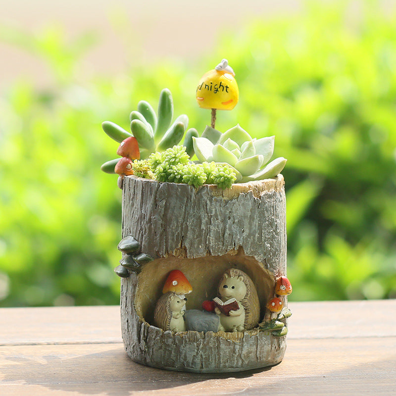 Creative Resin Tree Hole  Succulent Flower Pot